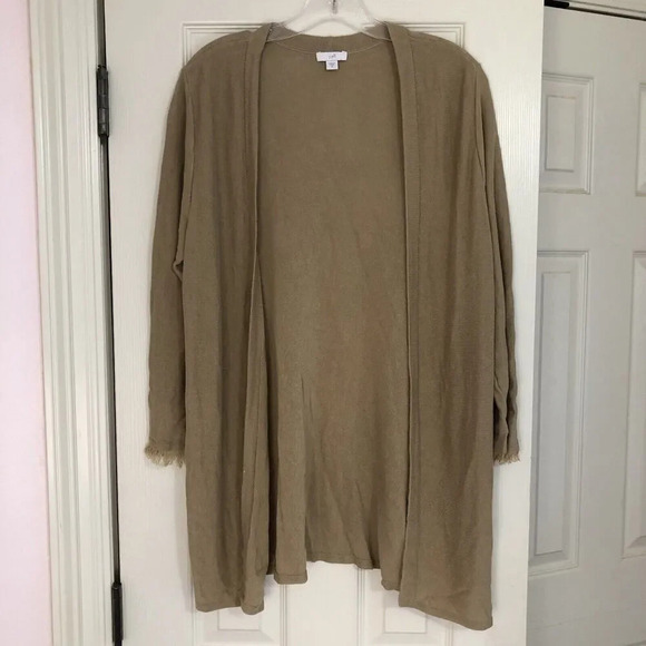 2/$30 J Jill Linen Blend Cardigan Sweater‎ Womens Med Tan Bohemian Lagenlook - Picture 1 of 9